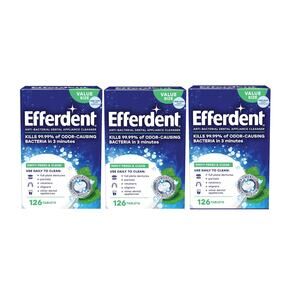 3 Pack Efferdent Retainer Denture Cleaning Tablets Minty Fresh & Clean 126 ea